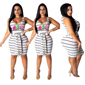 Casual Comfy Women Sleeveless Stripe Midi Dress T3329H