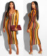 Newest Bodycon Stripe V Neck Long Dress D8216