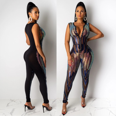Online Sale Sexy Clubwear Sleeveless Tight Jumpsuit CCY8178