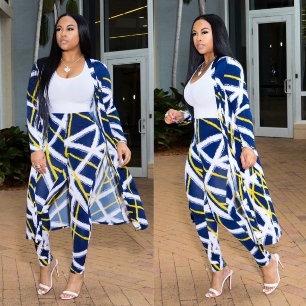 Latest Digital Printing Outfits Skinny Pants Long Coat ALS114