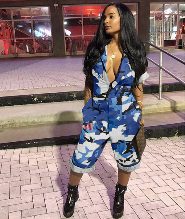 Short Sleeves Camouflage Print Loose Jumpsuits MD074