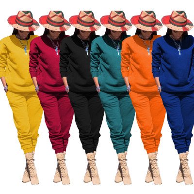 Sport Plain Color Comfy Sets Simple T Shirt Skinny Pants TRS991