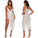 Sexy Bandage V Collar Condole Blet White Dress SN3608