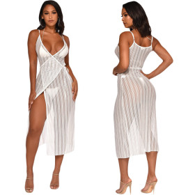 Sexy Bandage V Collar Condole Blet White Dress SN3608