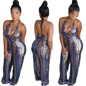 Hot Sell Sequined Backless Multicolor Spaghetti Strap Jumpsuit CCY8224
