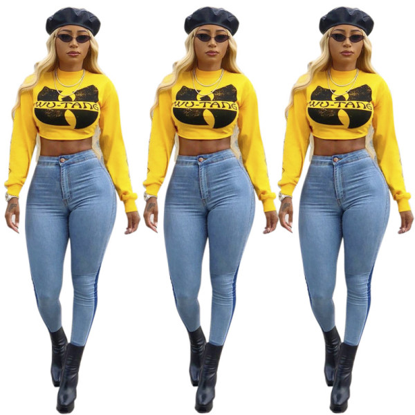 Fashion Yellow Crop Tops Hoodies SMD5801