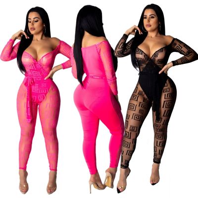 Sexy Off Shoulder See Through Bodycon Jumpsuits LA3083
