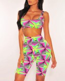 Cheap Gym Outfits Printing Tank Top Women Mid Shorts YMT6092