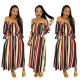 Elastic Waist Striped Clothes Flat Shoulder Colorful Dress AA5012
