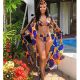 Explosive cardigan long-sleeved blouse + short-sleeved split swimsuit womens three-piece suit MDF507