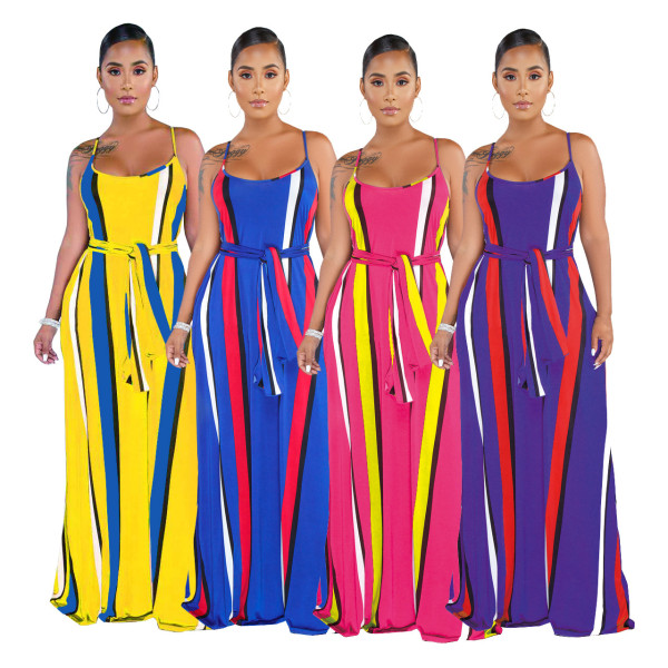 New Arrival Sleeveless Color Patchwork Summer Long Dress SMR9304