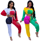 Latest Color Patchwork Suits Crop Top Elastic Pants SN3458