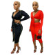 Sexy Solid Color V-Neck Long Sleeves Mini Cardigan With Midi Split Skirt Two Piece Set MY9701