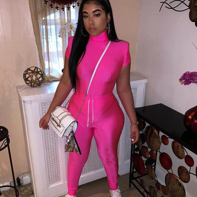 Sexy short-sleeved high-neck tight-fitting jumpsuit FD8270