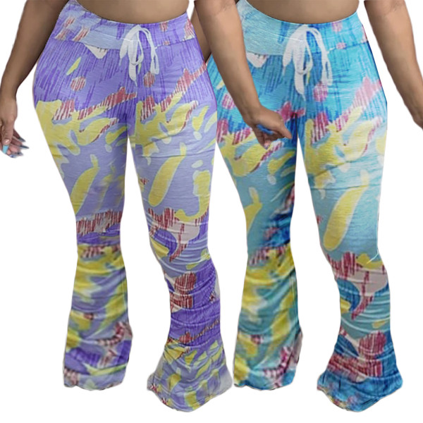 Casual fashion obese women's clothing printed big flared casual pants ZH5255