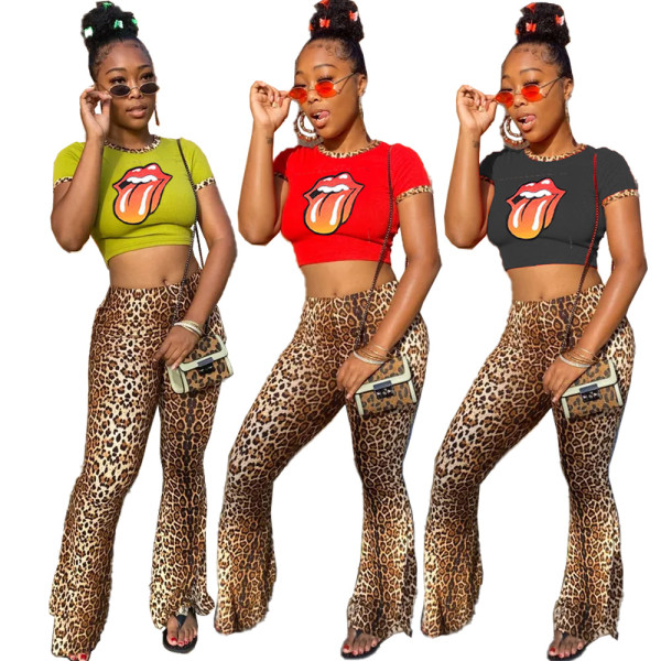 Two-piece tongue print with leopard print YT3208