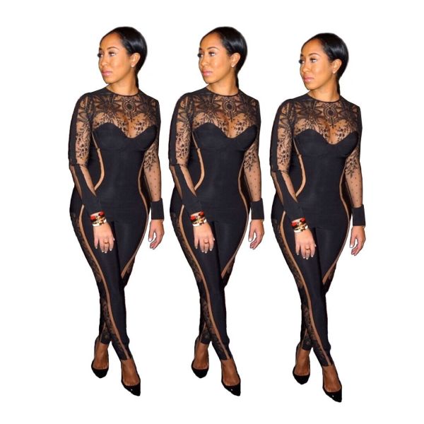 Sexy Black Mesh Bodycon Jumpsuits YS246