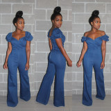 Classic sexy blue V-neck strapless trousers MOS949