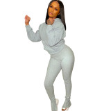 Casual Solid Color Long Sleeves Hooded Sweater With Trousers Two Piece Sets LM8198