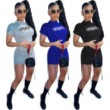 Fashion Letter Printed Round Neck Short Sleeves Pleated Mini Dress F8287