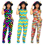 Fashion Multicolor Ladies Two-Piece Printing Outfits MA6194