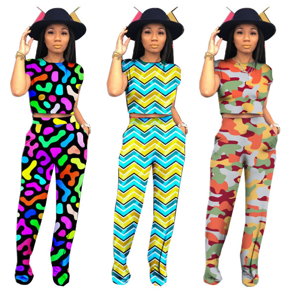 Fashion Multicolor Ladies Two-Piece Printing Outfits MA6194