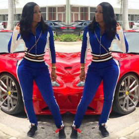 Autumn street casual sports suit hit color zip AWY1010