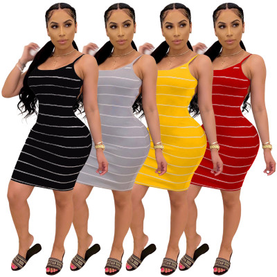Striped dress women\'s ins short skirt sleeveless sexy backless summer AL094