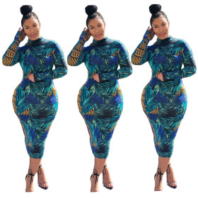 New Arrival Bodycon Printing Round Neck Ladies Cheap Dress JH134