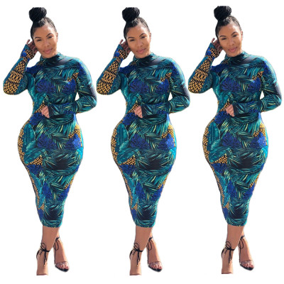 New Arrival Bodycon Printing Round Neck Ladies Cheap Dress JH134