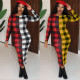 Newest Contrast Color Round Neck Checks Ankle Length Dress TZ10850