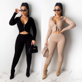 Stylish Ribber Pure Color Slim Fitting Hooded Suits For Daily Wear K8866