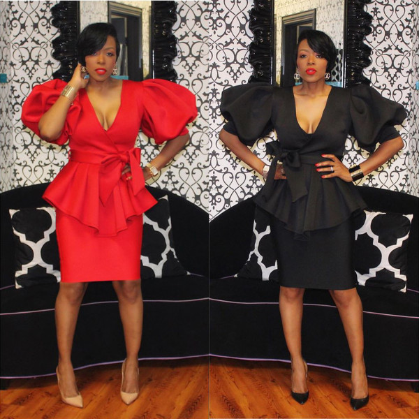 Bubble Sleeve V Neck Ruffle Top Solid Color Mid Skirt Lady Sets HHM6186