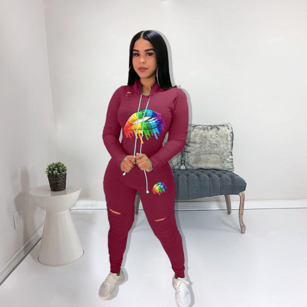 Leisure Autumn Women Long Sleeves Hooded Sets LML8068