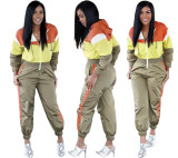 Sport Color Patchwrok Hooded Women Jumpsuit LA3069