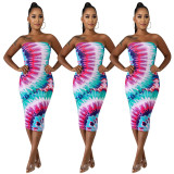 Wholesale Tie-Dye Women Dew Shoulder Bodycon Dress ED8106
