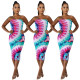 Wholesale Tie-Dye Women Dew Shoulder Bodycon Dress ED8106