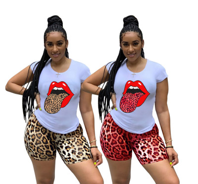 Lip Leopard Print Cotton Two-Piece Set LM8148