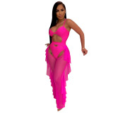 Sexy Mature Women Mesh 2 Pieces Ruffle Swimsuits KZ018