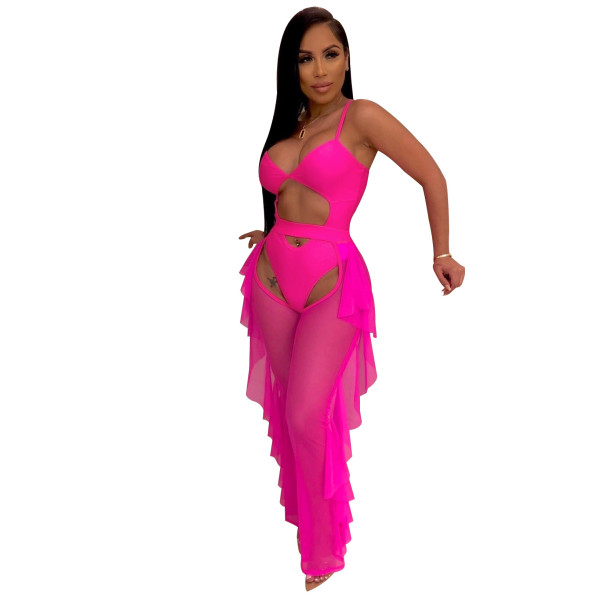 Sexy Mature Women Mesh 2 Pieces Ruffle Swimsuits KZ018