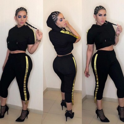 Hoodie Crop Tops+Ankle Pants Sports Sets HM5137