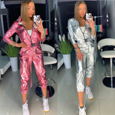 Women's fashion PU casual jumpsuit set FF6082