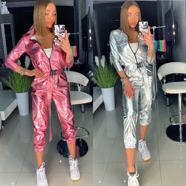 Women's fashion PU casual jumpsuit set FF6082
