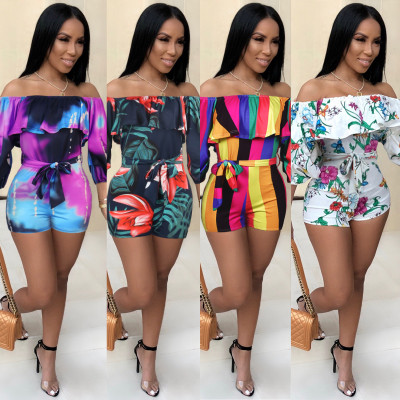 Sexy revised printed layered sleeve belt jumpsuit FS25