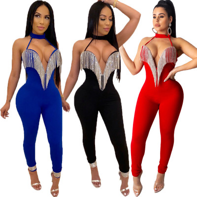 Halter sexy nightclub crystal gorgeous jumpsuit CY8235