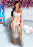 Sexy Perspective Mesh Slant Shoulder Two-Piece Dress ZSG0217