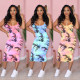 Women's suspenders tie dye rabbit print bag hip dress LML101