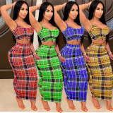 New style sling sleeveless plaid printing two-piece suit HHM6335