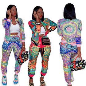 Casual Female Colorful Printing Outdoor Autumn Pants Suits LY5101