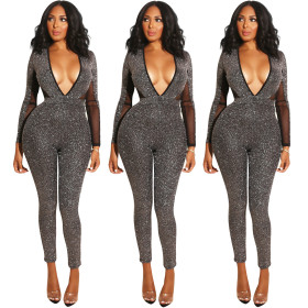 Sexy Backless Deep V Collar Bodycon Sequin Jumpsuit ED8048